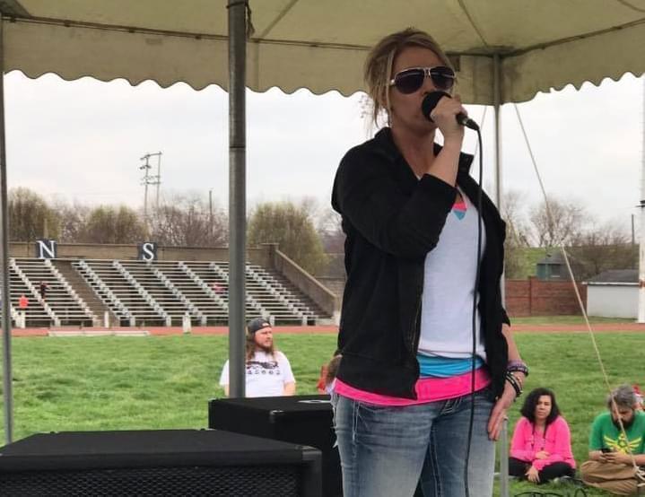 Jaime Smith shares her story of addiction and recovery at an anti-drug event in March.