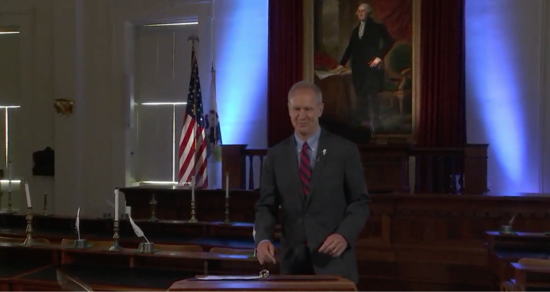Gov. Bruce Rauner approaches a lectern Tuesday at the Old State Capitol Historic Site.
