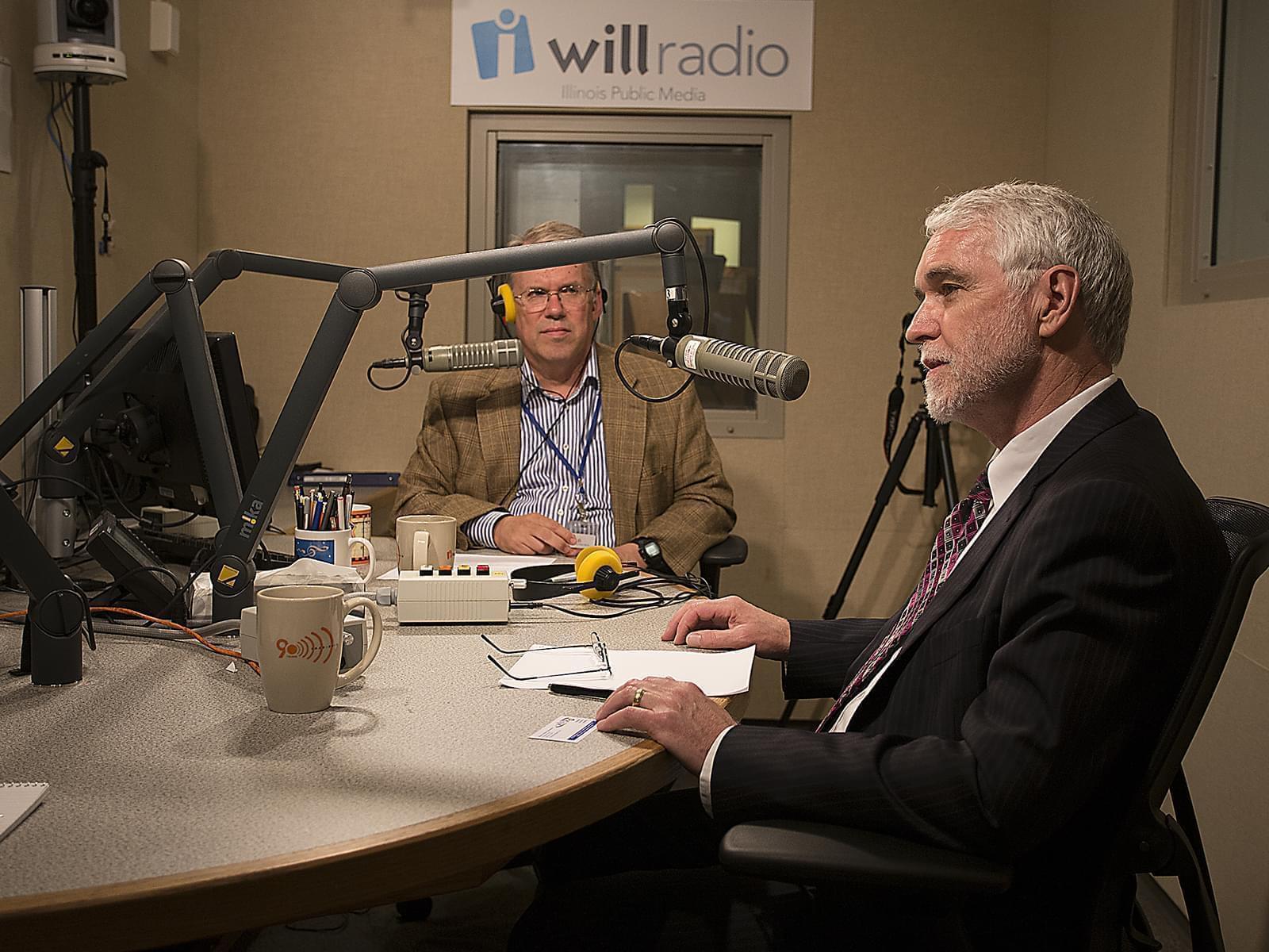 University of Illinois president Timothy Killeen, with Illinois Public Media's Jim Meadows in 2015.
