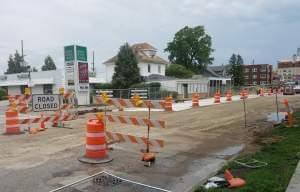 Construction work on Green Street in Champaign in 2017