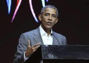 Former U.S. President Barack Obama delivers his speech during the 4th Congress of Indonesian Diaspora Network in Jakarta, Indonesia, Saturday, July 1, 2017.