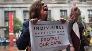 Demonstrators protest changes to the Affordable Care Act on June 28, 2017, in Chicago, Illinois. 