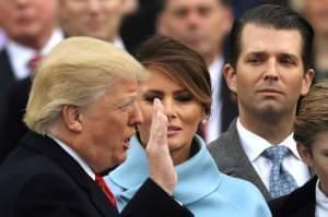 Donald Trump Jr., far right during his father's inauguration, has released an email exchange about setting up a meeting in 2016 with a Russian lawyer who he is told has damaging information about Hillary Clinton. 