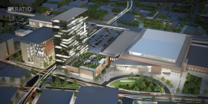 A rendering of the proposed expansion of the Illinois Terminal, and a new hotel conference center to be located in downtown Champaign.