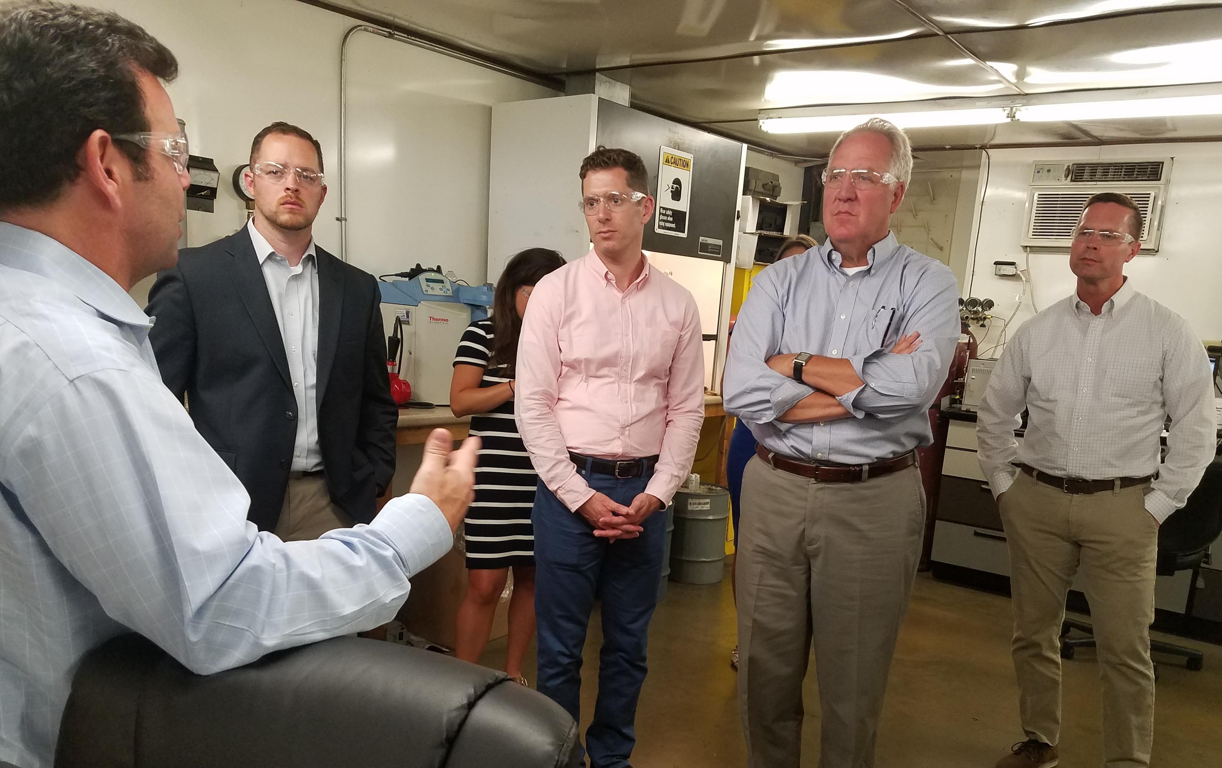 Hudson Technologies CEO Kevin Zugibe meets with visiting Congressmen John Shimkus and Rodney Davis at the Hudson plant in Champaign.
