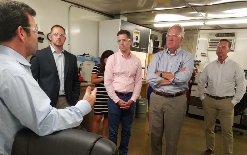 Hudson Technologies CEO Kevin Zugibe meets with visiting Congressmen John Shimkus and Rodney Davis at the Hudson plant in Champaign. 