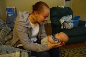 Tia Hosler holds her 2-month-old son, Marsean.