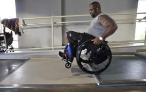 Aaron Murray pops a wheelie at the ParaQuad gym in St. Louis