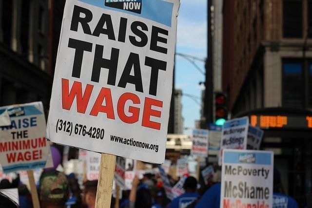 A rally for a $15 per hour minimum wage in Chicago.