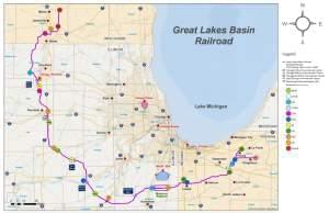 A map of the proposed Great Lakes Basin Railroad, which was rejected Friday by the Surface Transportation Board.