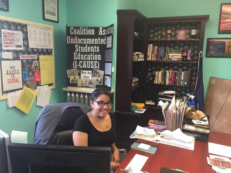 Nancy Ramirez-Blancas sits at her desk inside La Casa Cultural Latina on the University of Illinois Urbana campus.