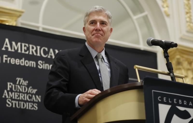 Supreme Court Justice Neil Gorsuch speaks at the 50th anniversary of the Fund for America Studies luncheon at the Trump Hotel in Washington, Thursday, Sept. 28, 2017. 