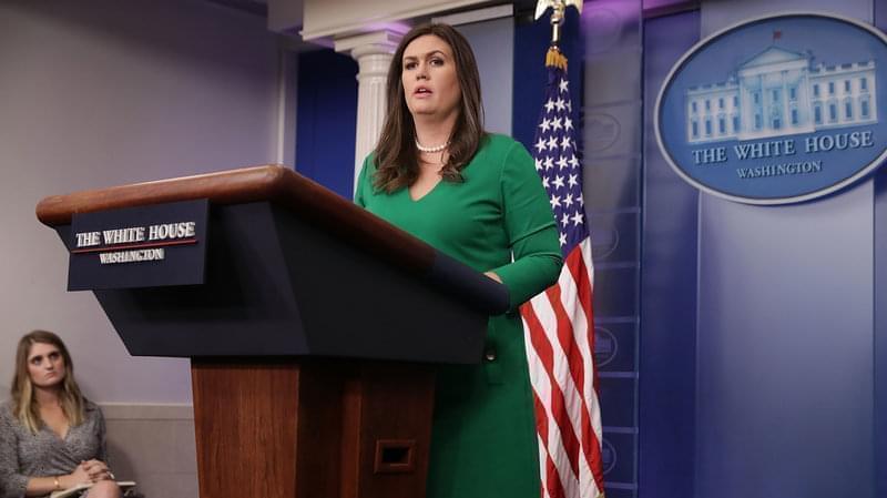 White House Press Secretary Sarah Huckabee Sanders conducts the daily press briefing at the White House October 2, 2017 in Washington, DC.