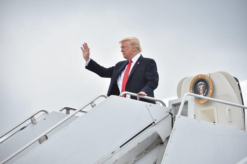 President Trump arrives on Long Island to deliver remarks on law enforcement at Suffolk Community College in Ronkonkoma, N.Y., on July 28.