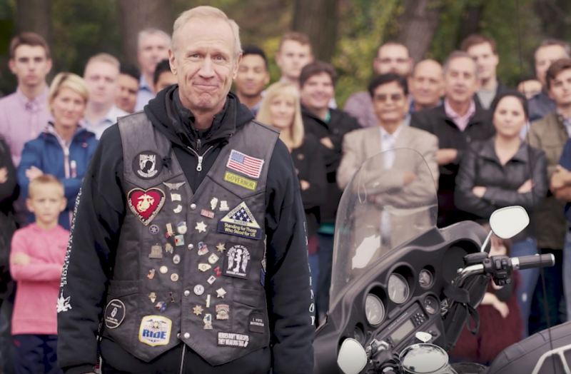 A screen shot from Governor Bruce Rauner's re-election announcement video released Monday morning.