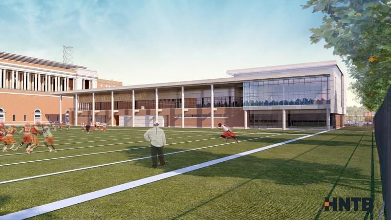 Rendering of the exterior of the proposed U of I Football Performance Center to be completed in 2019.