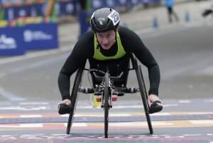 Tatyana McFadden finishing second in the New York City Marathon women's wheelchair division.