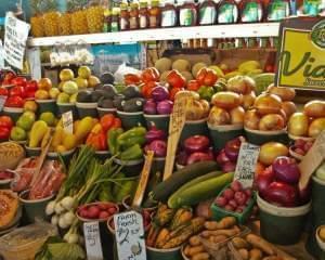 Fruits and vegetables in a produce market