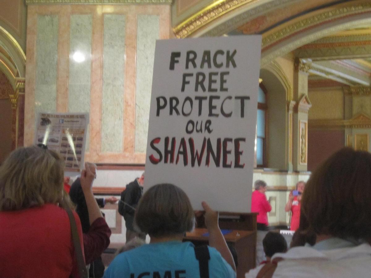 Opponents to fracking protest at the Illinois Statehouse in 2013.
