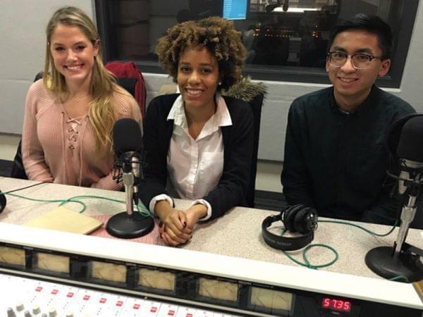Three students in a radio studio