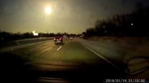 A car dashcam captures a view of a meteor near Bloomfield Hills, Michican