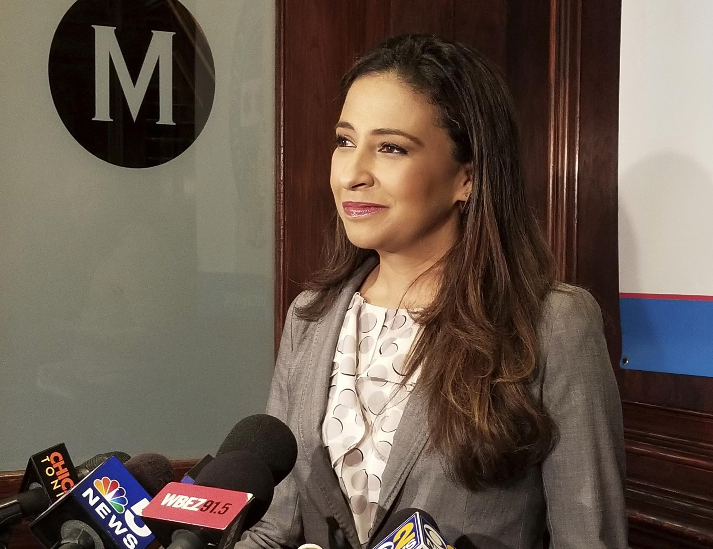 Erika Harold, a Republican candidate for Illinois attorney general, in September 2017 in Chicago. Harold won the GOP primary for the seat. 