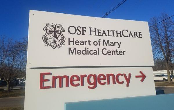 New sign for OSF Heart of Mary Medical Center.