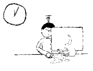 Cartoon of a student taking a test online.