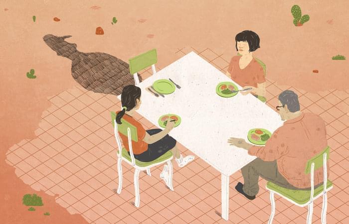 Illustration of a family sitting at a table