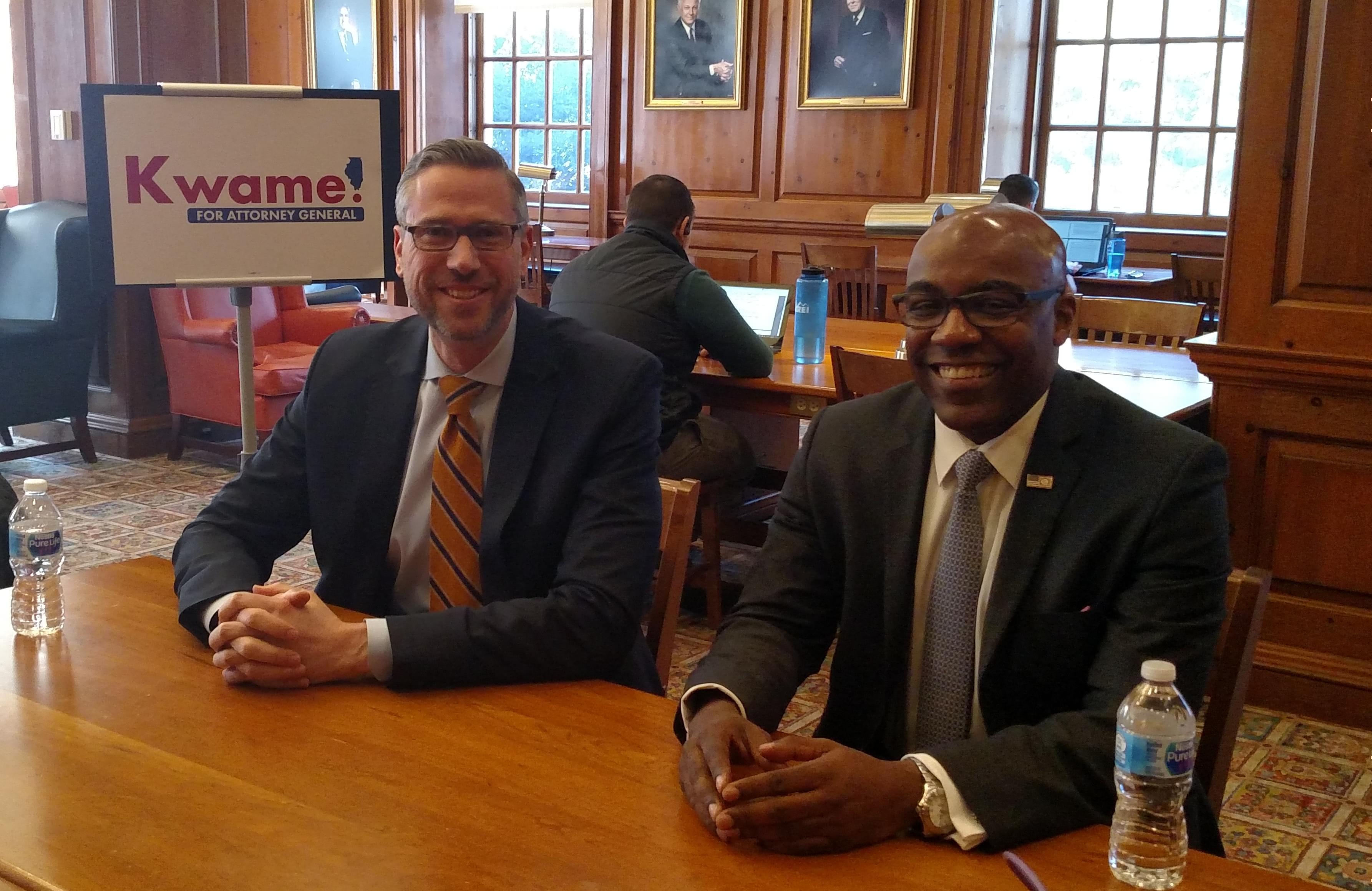 State Treasurer Mike Frerichs and Attorney General candidate Kwame Raoul. 