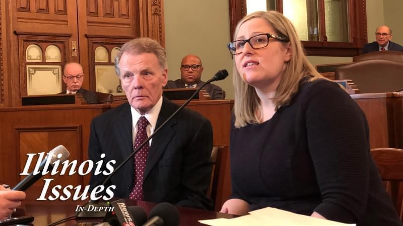 Speaker Michael Madigan and attorney Heather Wier Vaught respond to questions following campaign worker Alaina Hampton's filing of a sexual harassment charge with the Equal Employment Opportunity Commission.