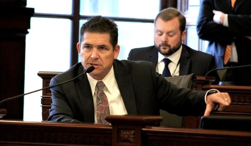 State Sen. Kyle McCarter, a Republican from Lebanon, speaks during an Illinois Senate committee hearing in April 2017.
