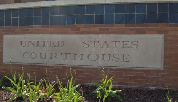 Detail of the exterior of the federal courthouse in Urbana. 