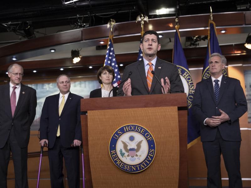House Speaker Paul Ryan praises the Agriculture Committee's work on the farm bill at a press conference on Wednesday. He was joined by (from left) committee Chairman Mike Conaway, House Majority Whip Steve Scalise, Rep. Cathy McMorris Rodgers an