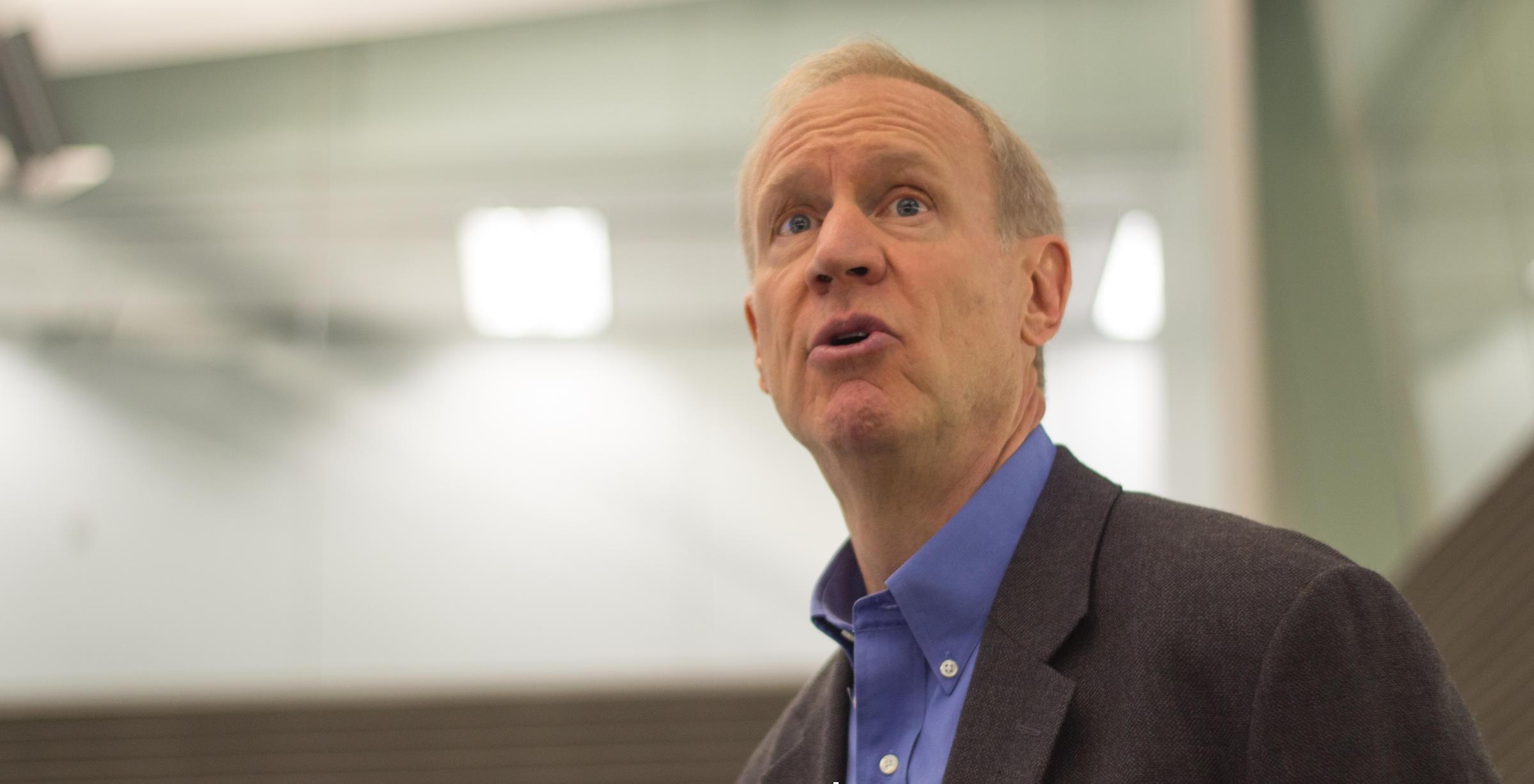 Gov. Bruce Rauner addresses employees at the Illinois Emergency Management Agency in this 2015 file photo.