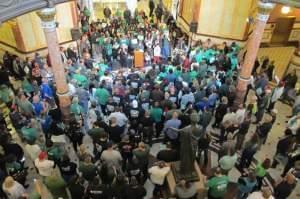 State workers from labor union AFSCME rally at the Illinois State Capitol in April 2018.