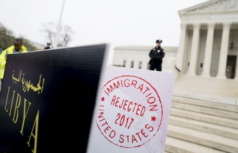 Poster sized enlargements of passports marked as "rejected" by United States Immigration were on display April 25th, during an anti-Muslim ban rally outside the US Supreme Court building in Washington, DC.