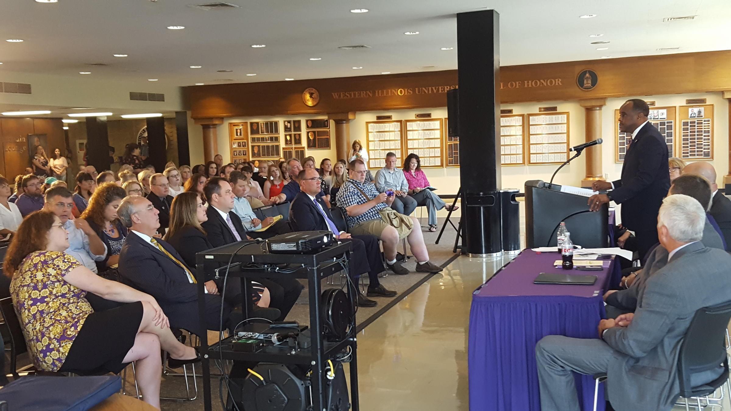 The realignement announcement on WIU's Macomb campus.