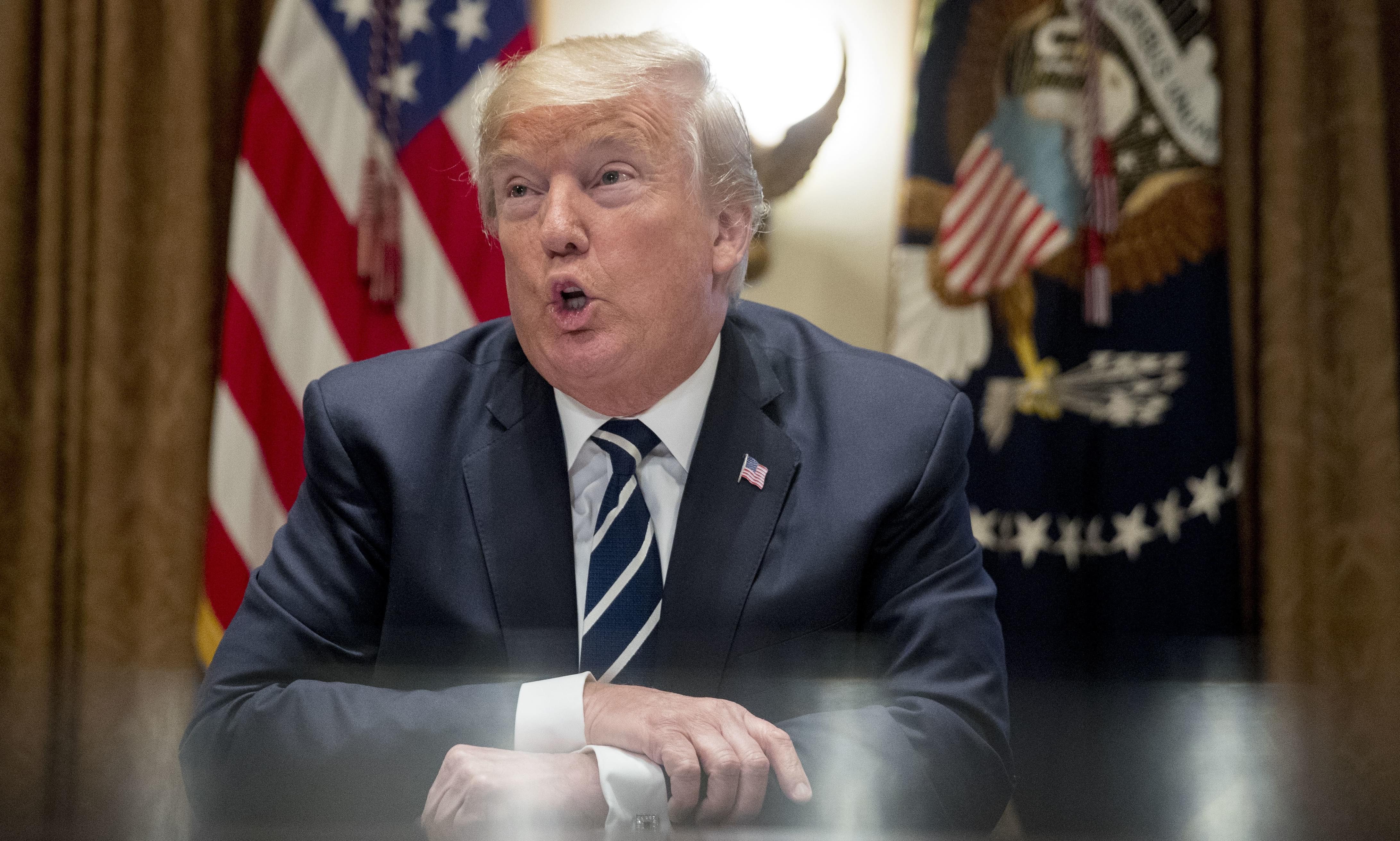Pres. Donald Trump speaking to reporters at the White House