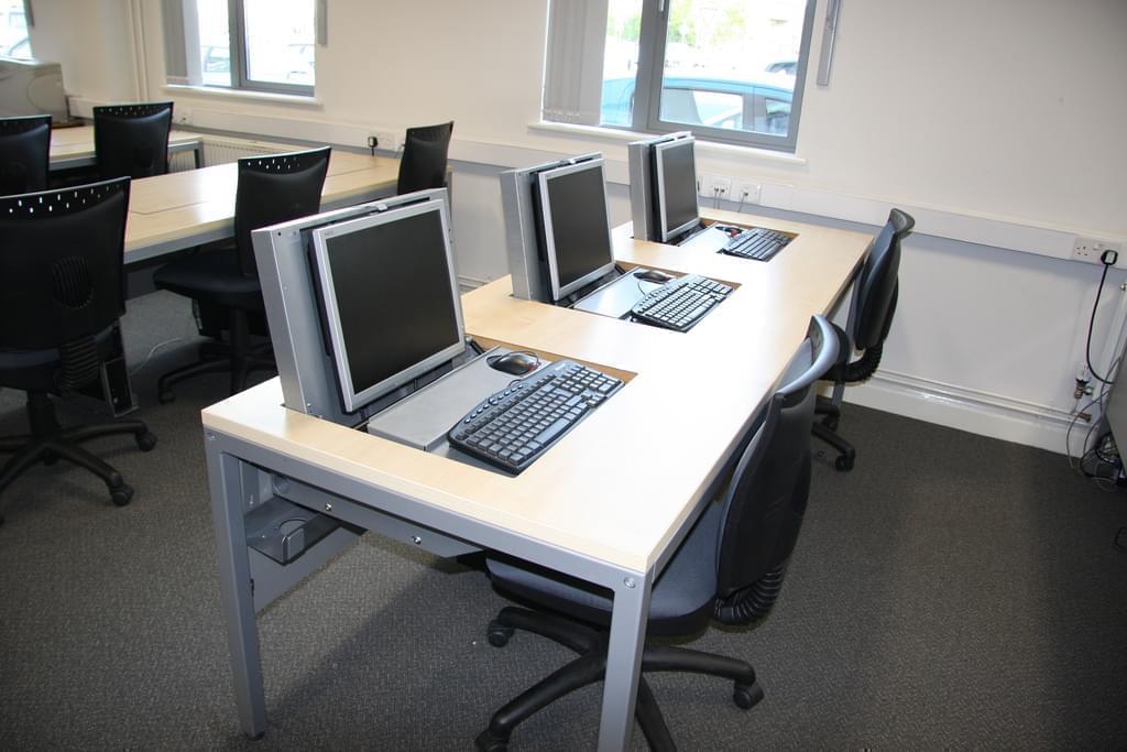 Computers in a school classroom.