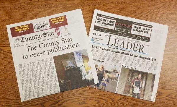 Front pages of the Leader and County Star, announcing end of publication.