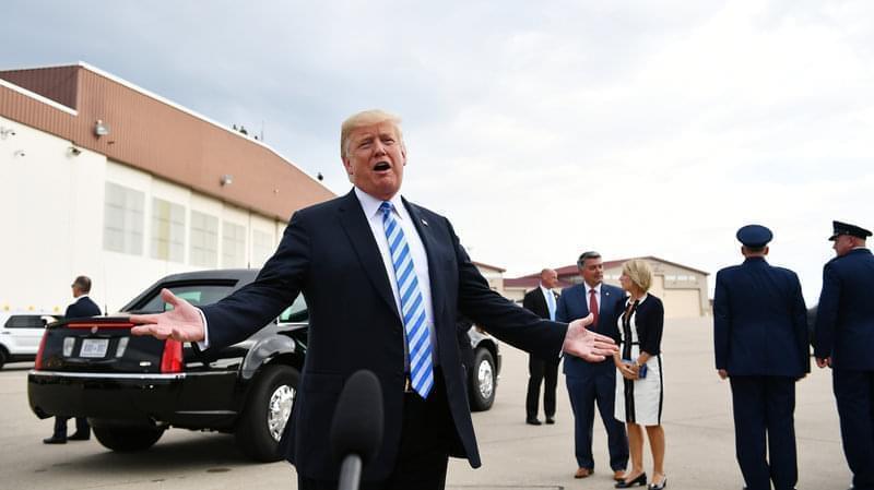 President Trump speaks before a political rally in West Virginia on Tuesday. He lamented the fate of his former campaign chairman Paul Manafort. He called Manafort's guilty verdict "very sad" and said he is a "good man."