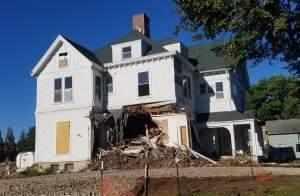 Demolition under way at the Burnham Mansion in Champaign. 