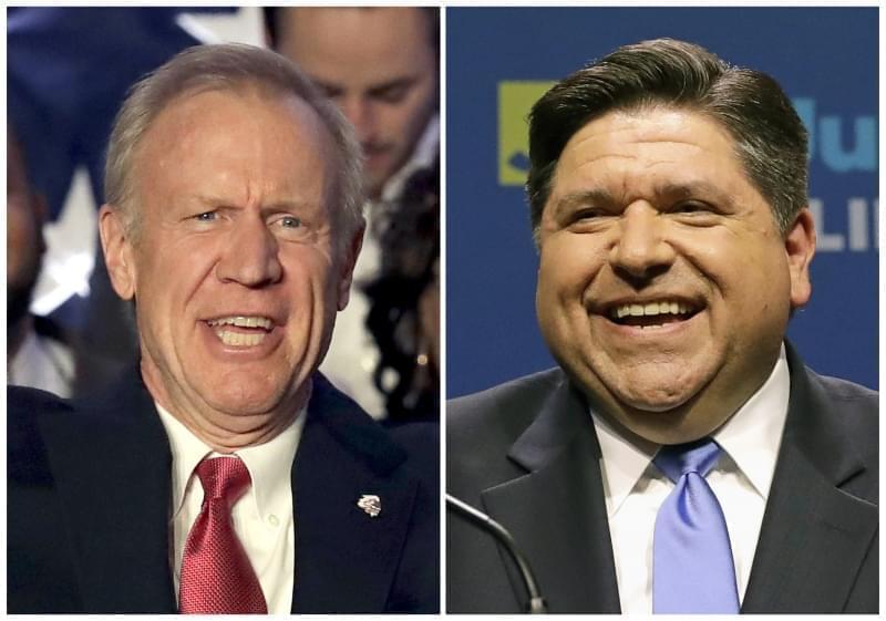 Photos of Illinois Republican Governor. Bruce Rauner and J.B. Pritzker, his Democratic challenger in the November election. 