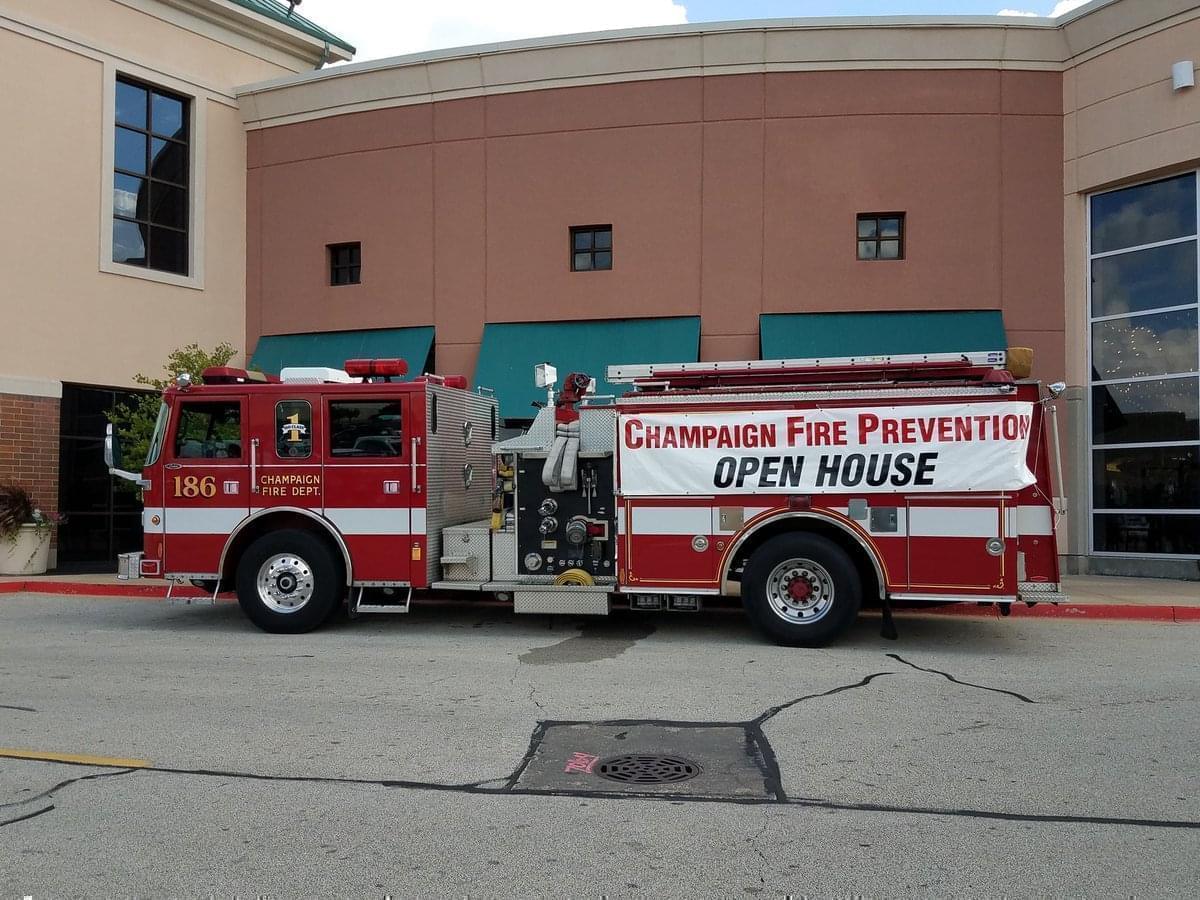 A Champaign fire truck outside Market Place Shopping Center in Champaign for the department's fire prevention week.
