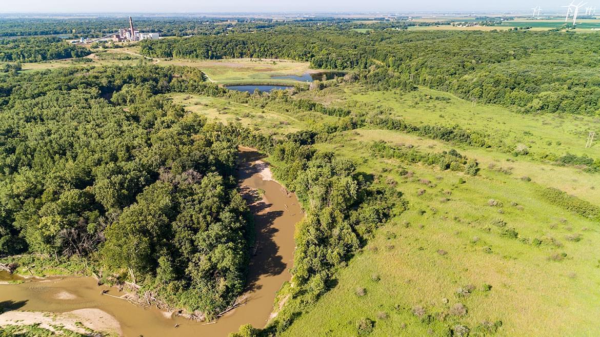 The Middle Fork River near the coal ash ponds at the Vermilion Power Station near Oakwood, Illinois