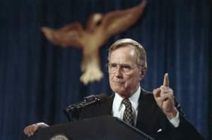 George H.W. Bush, the 41st president of the United States, speaks at a fundraiser in Dallas in 1991.