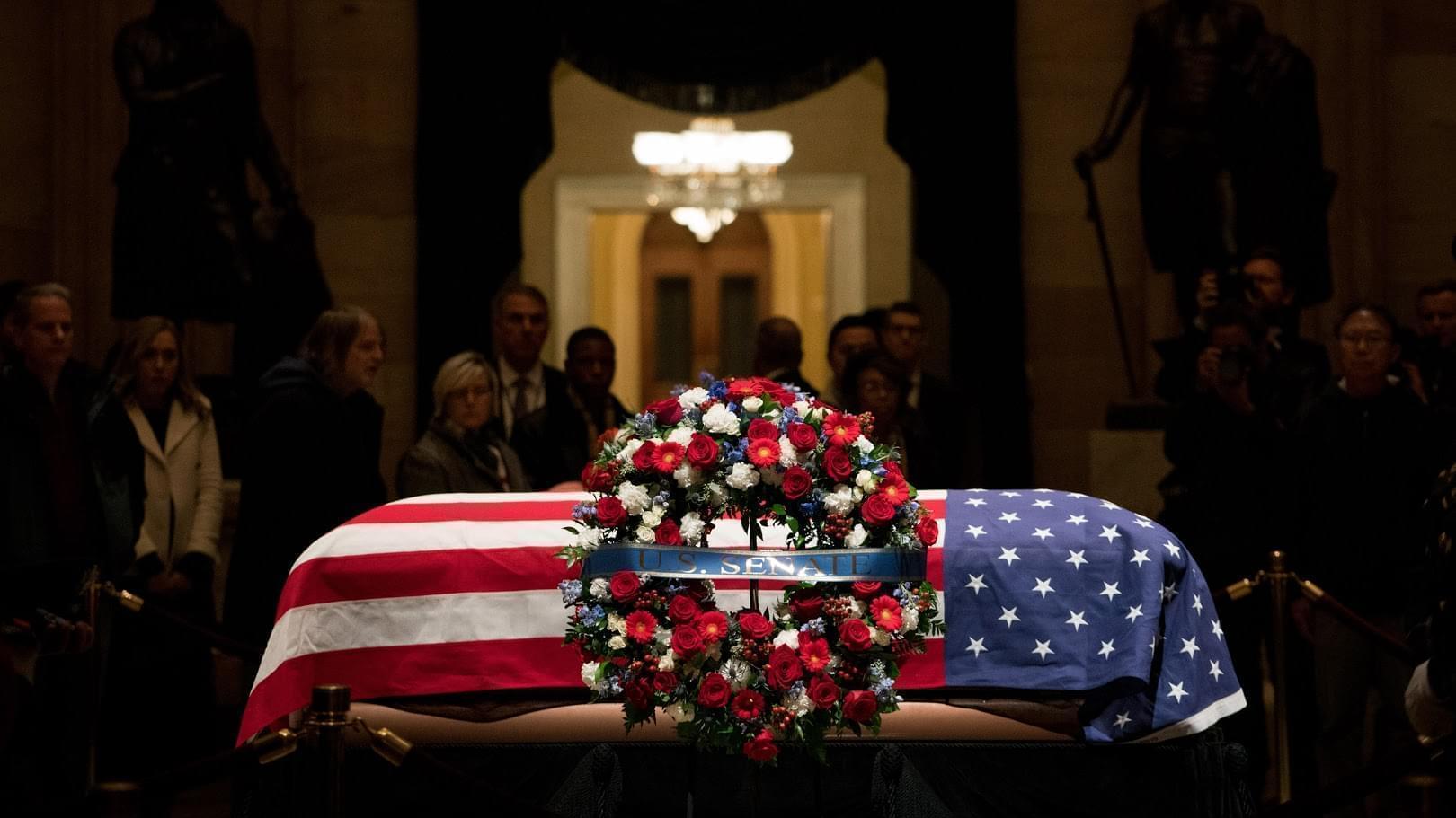 The casket of President George H.W. Bush, lying in state at the U.S. Capitol.