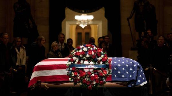 The casket of President George H.W. Bush, lying in state at the U.S. Capitol. 