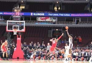 Kipper Nichols connects on a three-point attempt in front of a largely empty United Center, Wednesday December 5 in Chicago.